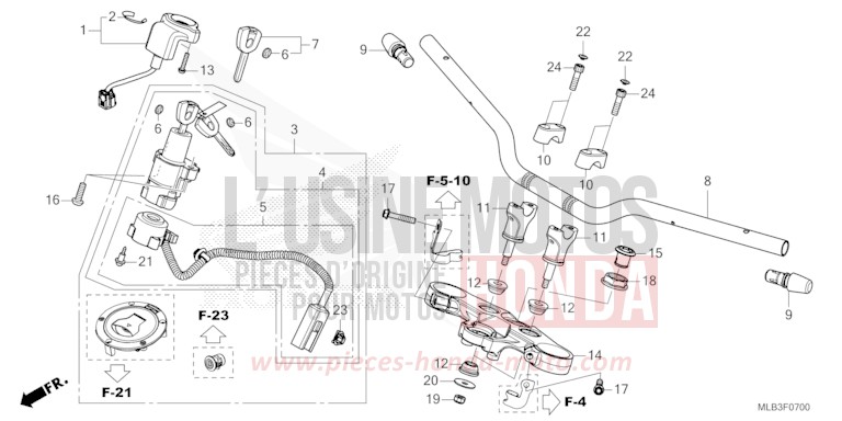 TUYAU DE GUIDON/PONT SUPERIEUR de Hornet 750 WOLF SILVER METALLIC (NHD19) de 2026
